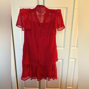 Jaclyn Smith Red Polka Dot 3 Piece Blouse & Skirt Outfit Size Medium NWOT